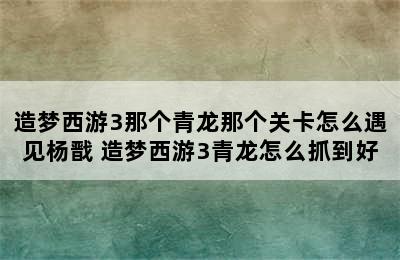 造梦西游3那个青龙那个关卡怎么遇见杨戬 造梦西游3青龙怎么抓到好